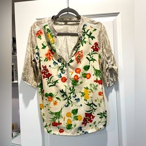 Anthropology Tiny floral and paisley mixed print shirt size medium